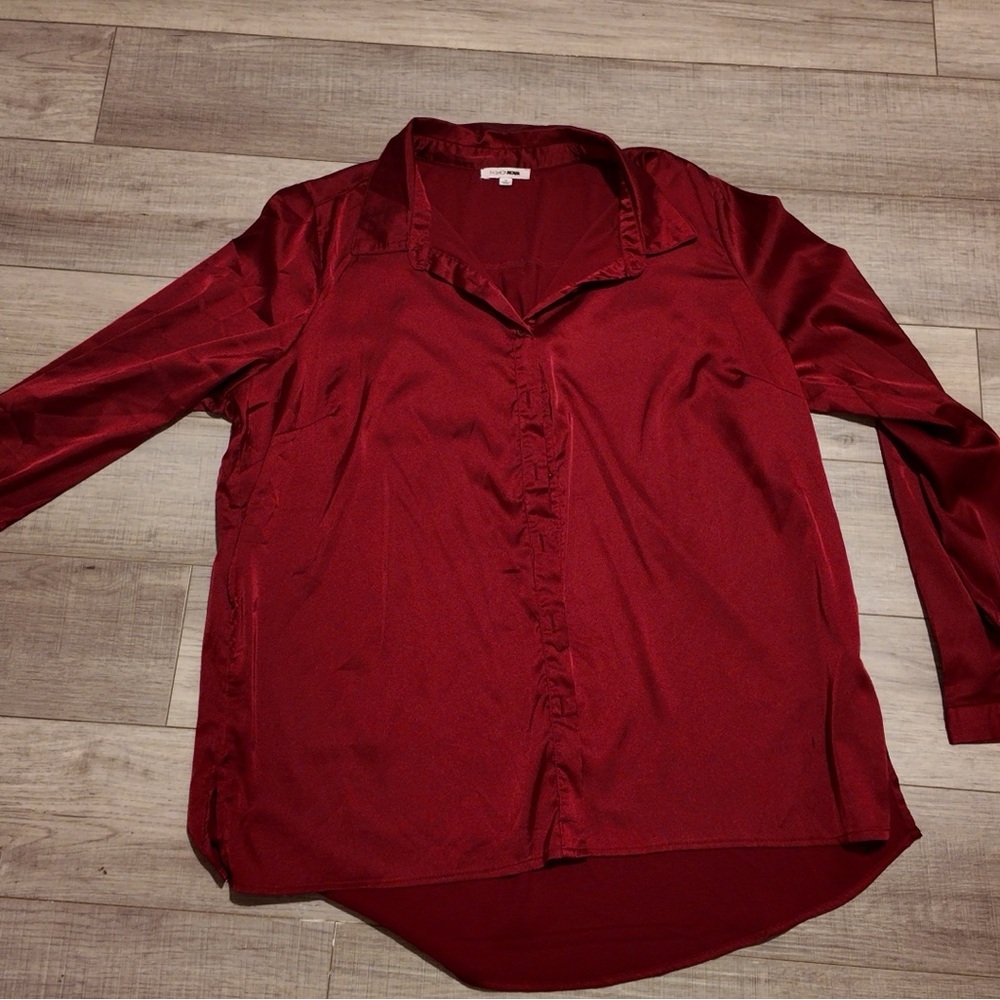 Fashion Nova Red Silk Button-Down Shirt - Long Sleeve, Size 1X